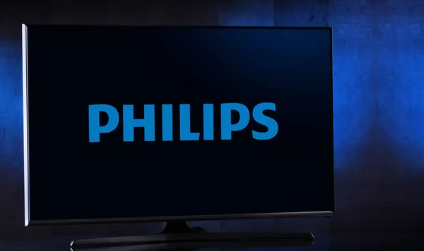 Síkképernyős TV-készülék a Philips logójával — Stock Fotó