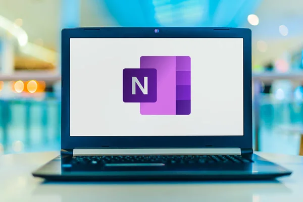 Poznan Pol Feb 2020 Microsoft Onenote Program Logóját Megjelenítő Laptop — Stock Fotó