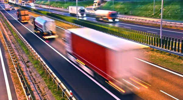 Trucks on four lane controlled-access highway in Poland