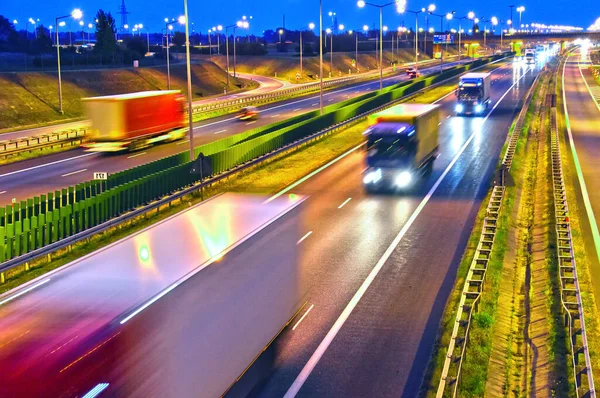 Caminhões Auto Estrada Quatro Faixas Acesso Controlado Polónia — Fotografia de Stock