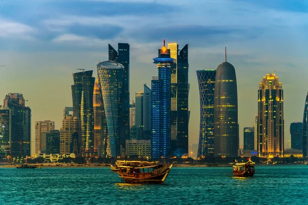 Doha Katar Şubat 2020 Doha Katar Şehir Merkezi Gün Batımından — Stok fotoğraf