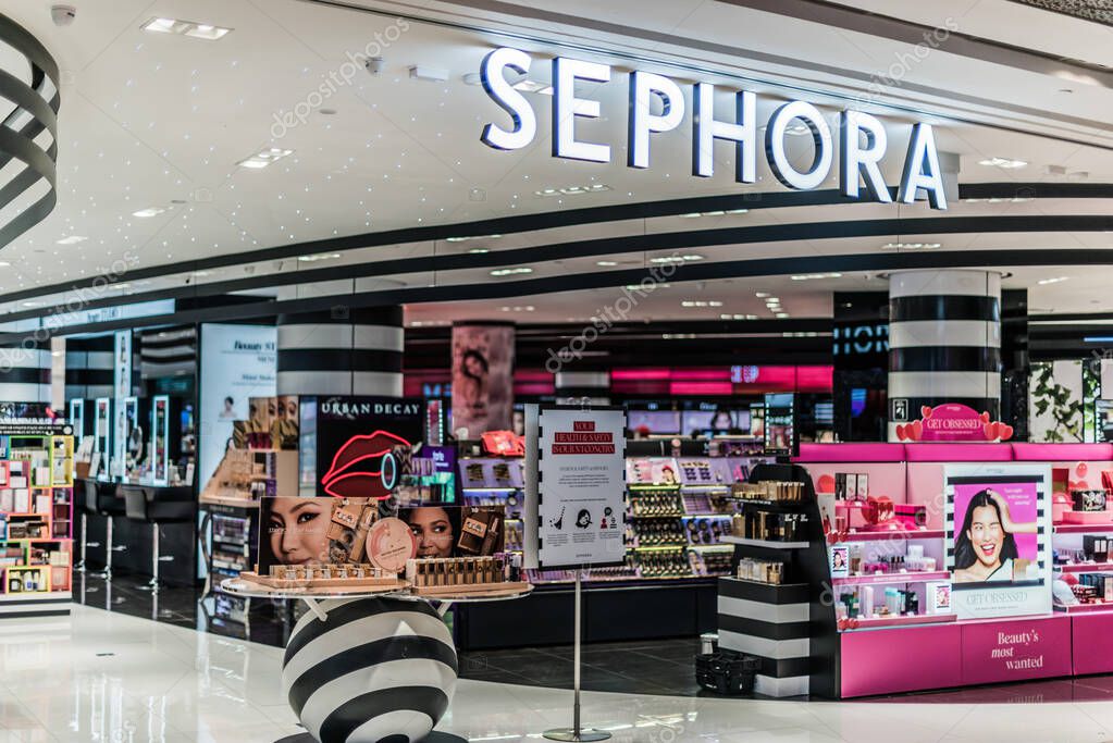SINGAPORE - MAR 5, 2020: Sephora shop, a French multinational chain of personal care and beauty stores