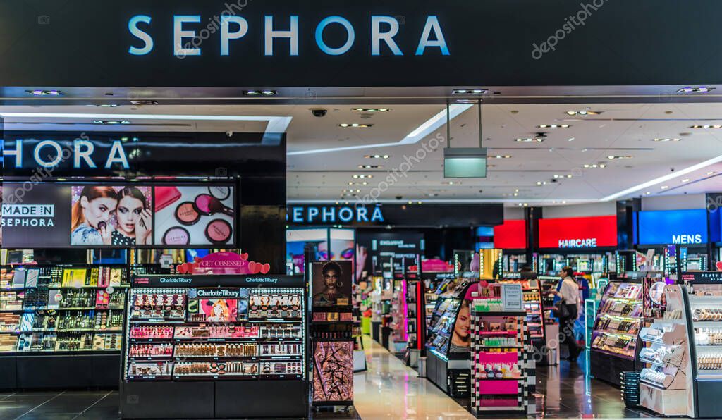 SINGAPORE - MAR 3, 2020: Sephora shop, a French multinational chain of personal care and beauty stores