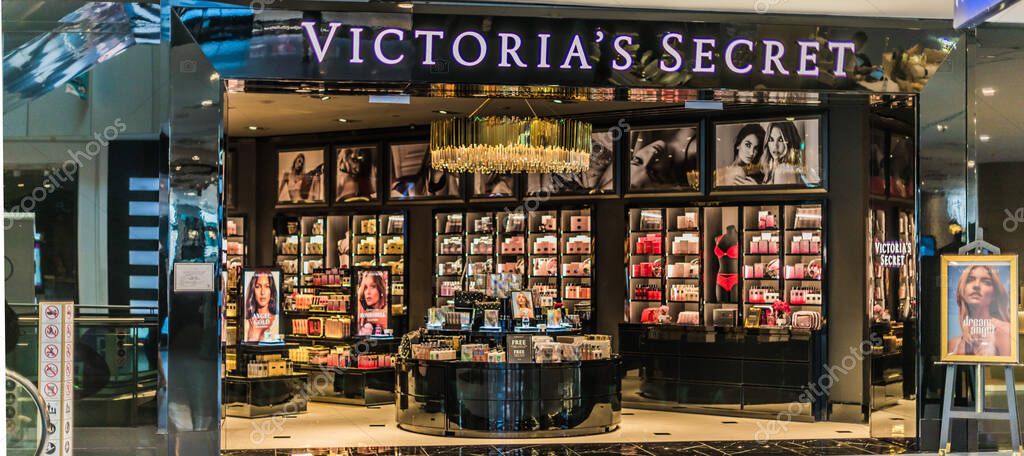 SINGAPORE - MAR 5, 2020: Front entrance to Victoria's Secret store in Singapore shopping mall