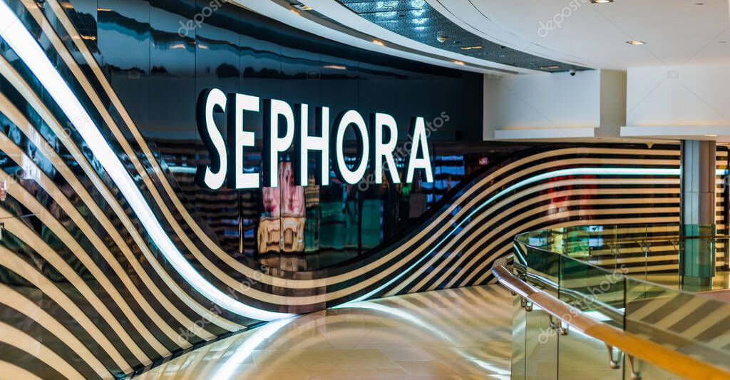 SINGAPORE - MAR 3, 2020: Sephora shop, a French multinational chain of personal care and beauty stores