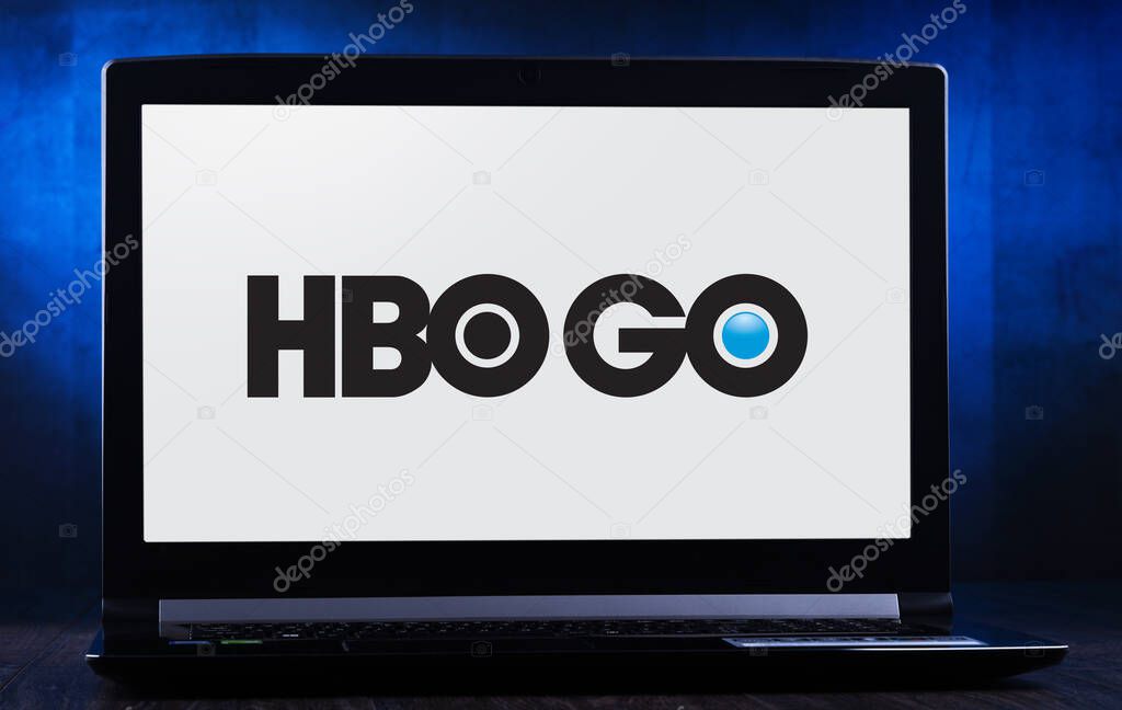 POZNAN, POL - MAR 26, 2020: Laptop computer displaying logo of HBO Go, a TV Everywhere service offered by the American premium cable network HBO