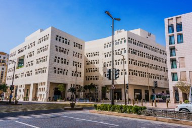 DOHA, Katar - 26 Şubat 2020: Katar 'ın Doha kentindeki Msheireb Downtown' ın modern mimarisi