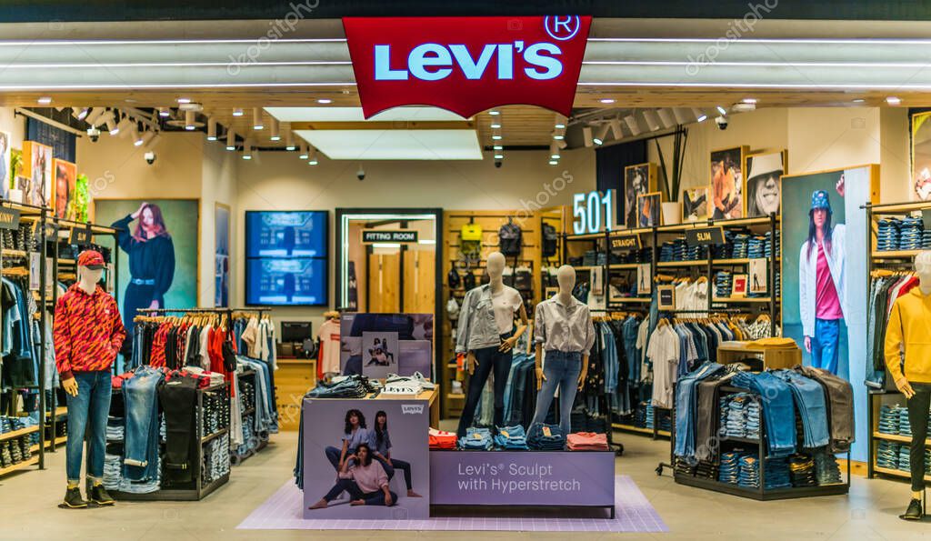 SINGAPORE - MAR 5, 2020: Front entrance to Levis store in Singapore shopping mall