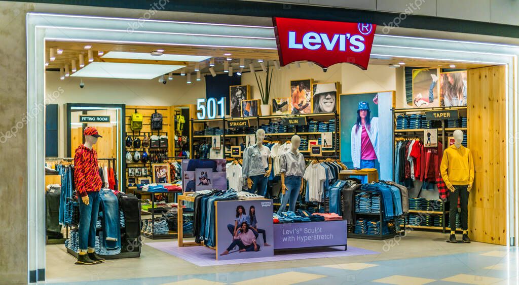 SINGAPORE - MAR 5, 2020: Front entrance to Levis store in Singapore shopping mall