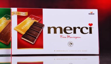 POZNAN, POL - 7 APR 2020: Merkezi Berlin 'de bulunan August Storck KG adlı Alman firması tarafından üretilen bir Avrupa çikolata şekeri markası.