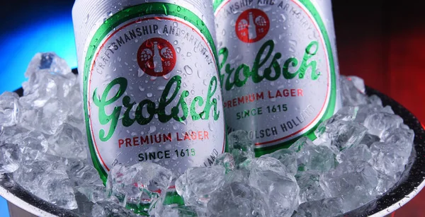Poznan Pol Abr 2020 Latas Grolsch Premium Pilsner Conocida Internacionalmente —  Fotos de Stock