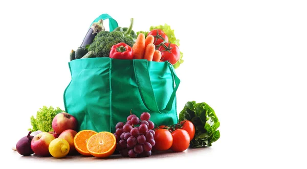 Saco Compras Com Legumes Frutas Fundo Branco — Fotografia de Stock