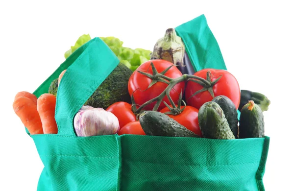 Shopping Bag Vegetables Fruits White Background — Stock Photo, Image