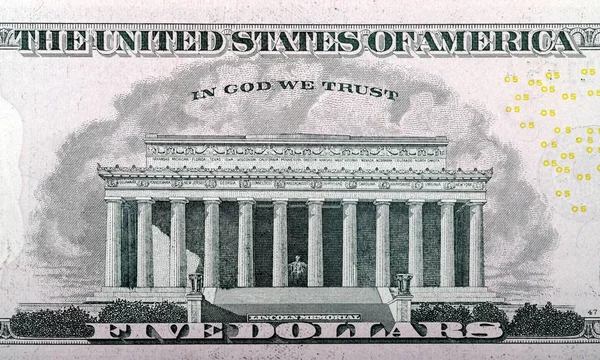 Lincoln Memorial på fem dollar — Stockfoto