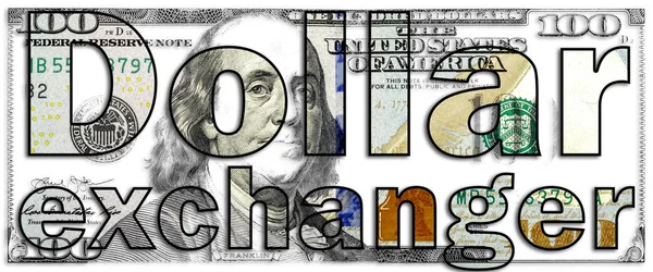 Обмінник слів долара, зроблений з літерами та фоновим відтворенням рахунків у доларах США — стокове фото