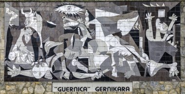 A tiled wall in Gernika reminds of the bombing during the Spanish Civil War. by Pablo Picasso clipart