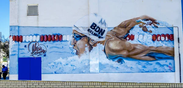 Mural da campeã olímpica Mireia Belmonte Badalona — Fotografia de Stock