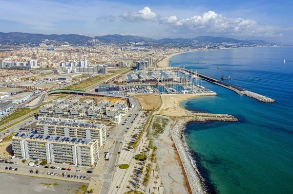 Vista Aérea Badalona Com Detalhes Portuários Província Barcelona Espanha — Fotografia de Stock