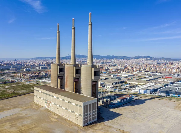 Termiskt Kraftverk Sant Adria Barcelona Katalonien Spanien Flygbild — Stockfoto