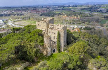 Castle Rock is located in the town of La Roca de Valles, Province of Barcelona Spain. It is cited for the first time in the documentation preserved in the year 1030. Aerial view clipart