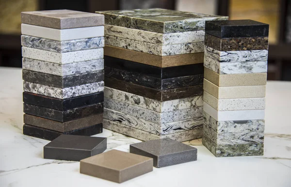 Granit Arbeitsplatte Proben. Marmor, Steinmaterial, Stein - Objekt, Fliese, Baumaterial Stockfoto