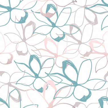 Çiçek seamless modeli. Pastel ve altın karalamalar doku. Stilize kroki Yasemin çiçekleri. Kumaş, duvar kağıdı, ambalaj kağıdı, yüzey tasarımı, düğün davetiyesi için harika. Vektör