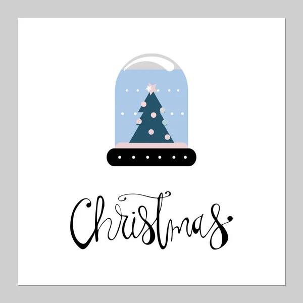 God jul tid tecknad platt illustration design med leksak av snowjordklot med julgran isolerad på vit bakgrund. Traditionella xmas gåva i platt stil. Isolerad på vit bakgrund — Stock vektor