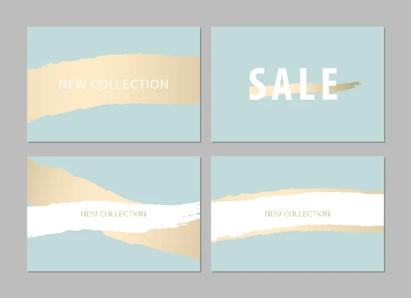 Set of New Collection fashion headers. Gold and Pastel blush. Elegant with hand drawn brush texture in pastel. Great for advertising, social media, web, blog, flyer, poster, brochure, invitation — Stock Vector
