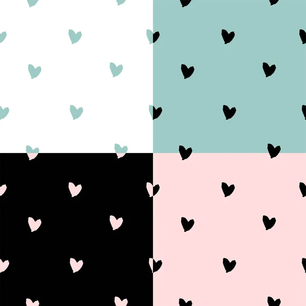 Lovely Hand Drawn Valentine s day Seamless Patterns Set. — Stock Vector