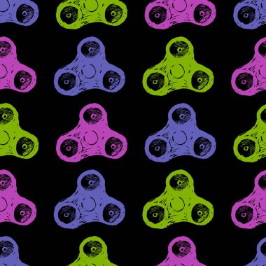 siyah arka plan üzerinde renkli topluca spinners vektör çizim tasarımı