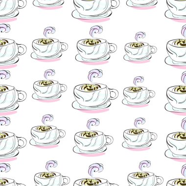vektör çizim tasarım güzel el fincan kahve seamless modeli çizilmiş