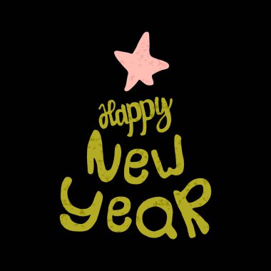 vektör çizim tasarım ile siyah arka plan üzerine metin mutlu yeni yıl kartı   