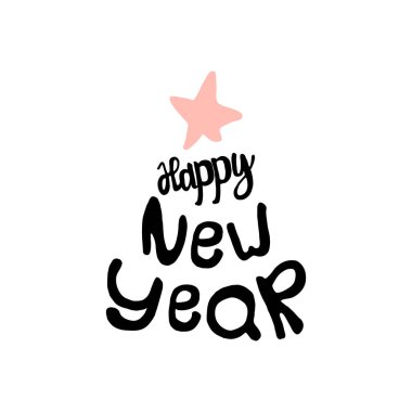 vektör çizim tasarımı ile beyaz arka plan üzerinde izole metin mutlu yeni yıl kartı
