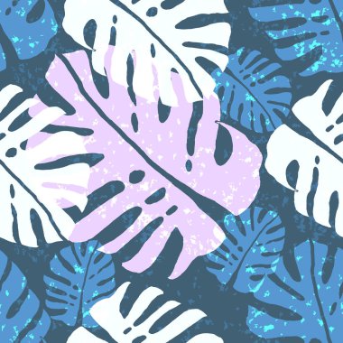 Dikişsiz desen arka plan vektör çizim tasarımı pembe palmiye yaprakları