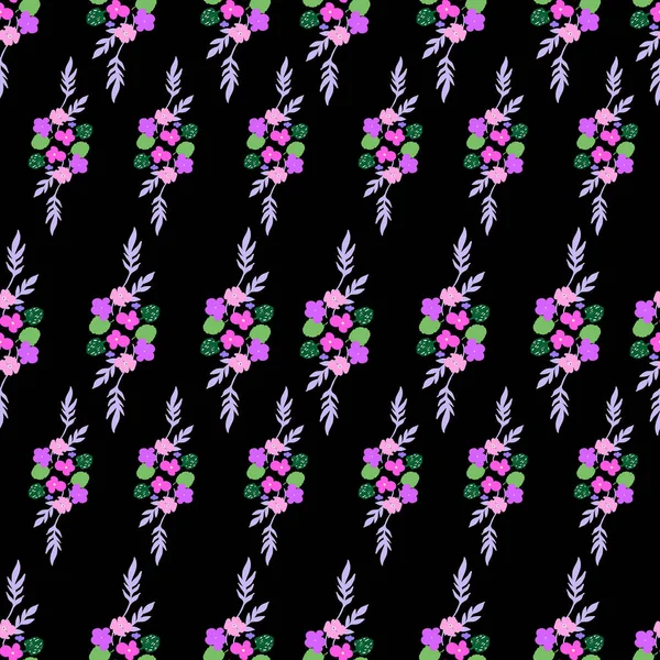 Vector Illustration Design Little Flowers Texture Pattern Black Background — Stock Vector