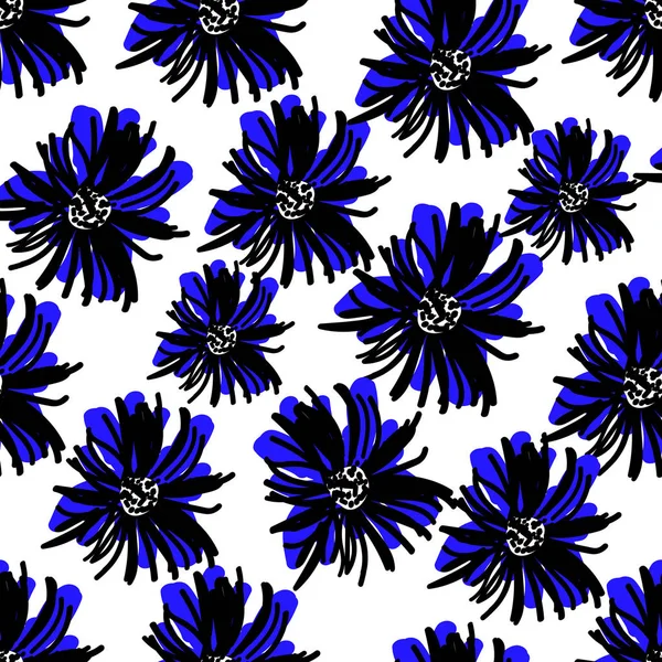 Vector Illustration Design Blue Flowers Seamless Texture Pattern — Stock Vector