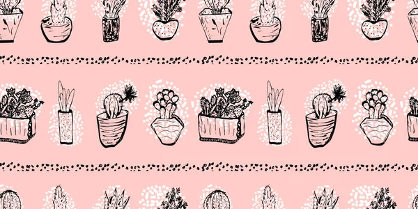 Illustration Vectorielle Dessin Main Graphique Créatif Mode Plante Cactus Succulent — Image vectorielle