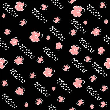 Sevimli çiçek Dikişsiz desen vektör çizim tasarımı ile elle çizilmiş doodle çiçek ve yaprakları. 