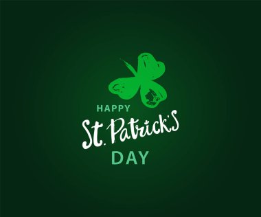 Mutlu St.Patrick gün poster ile el çizilmiş yazı ve fırça boyalı yonca simgesi