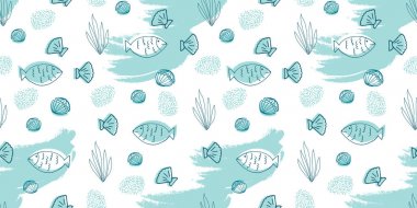 Deniz ürünleri el çekilmiş seamless modeli