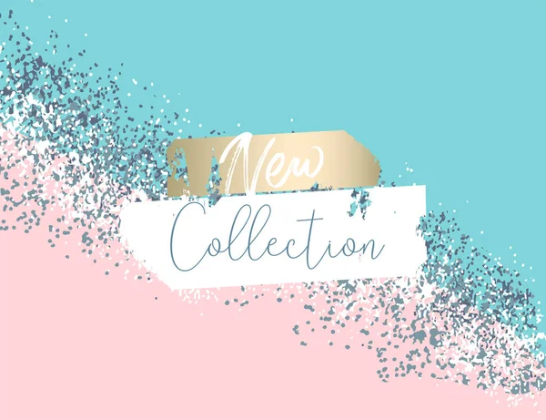 Elegante luxe blauw mint roze blush en zilveren glitter penseel beroerte — Stockvector