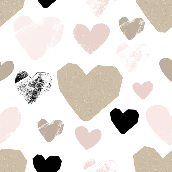 Романтический бесшовный рисунок с текстурной вырезанной ремесленной бумагой и румяными розовыми оттенками сердец. Симпатичный день святого Валентина — стоковый вектор