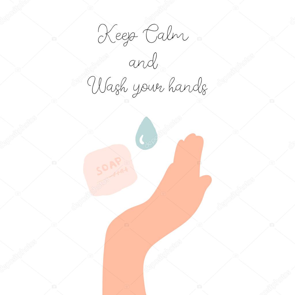 hand drawn cartoon vector illustration. Italian quote inscription text in English means wash your hands please