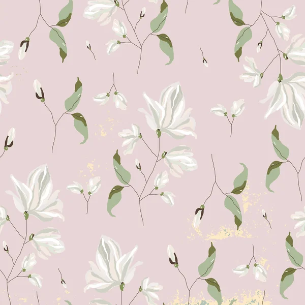 Chic magnolia floral pattern on blush pink background — Stock Vector
