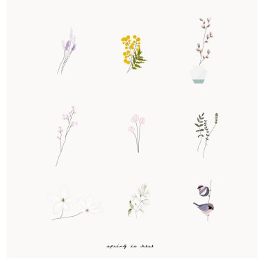 Sevimli bahar klipsi sanat küçük elementler el çizimi dokular