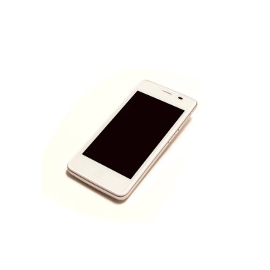 Beyaz arka planda, ayrı tutulan beyaz telefon