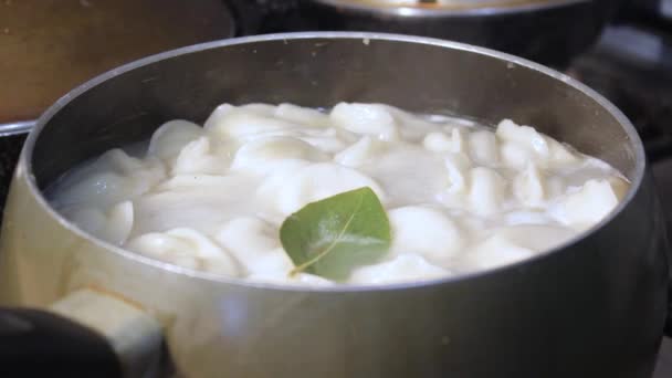 Gnocchi Carne Sono Cotti Acqua Bollente Cucina Chef Sta Mescolando — Video Stock