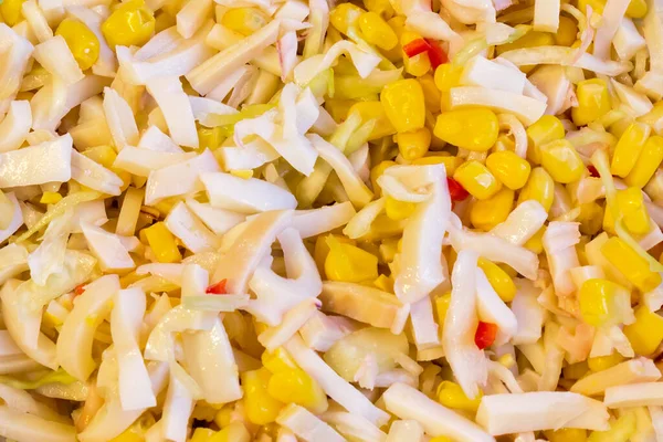 Delicious Salad Made Crab Squid Corn Hot Pepper Suitable Background — Stock Photo, Image