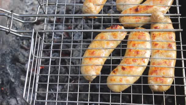 Kupaty Sausages Grill Kupaty Made Chicken Pork Intestines Pepper Onions — Stock Video