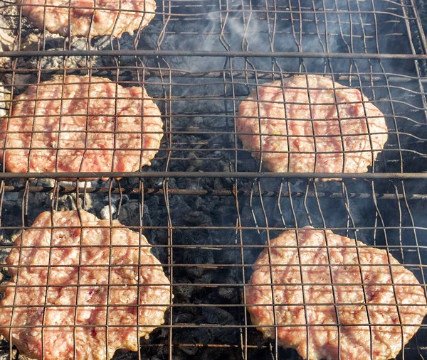 Succosa Deliziosa Polpette Carne Sono Fritti Sulla Griglia Adatto Hamburger — Foto Stock